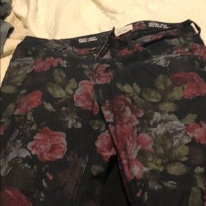 Dark floral skinny jeans